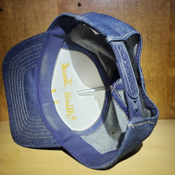 Vintage Denim Trucker Hat Cap SnapBack Blue Gold - Picture 6 of 8